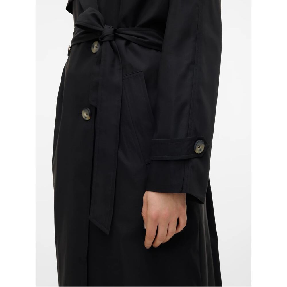 Vero Moda Black Long Trench Coat Double Breasted Belted NWT - Picture 4 of 10